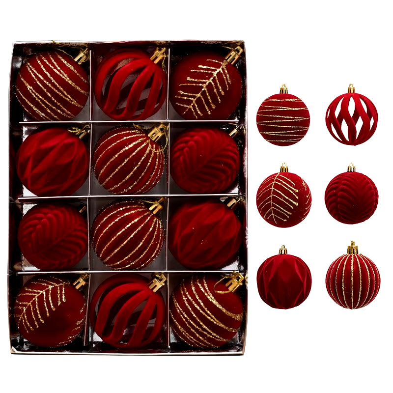 12Pcs 6Cm Wine Red Christmas Ball Ornaments Christmas Tree Party Decoration New Year Christmas Spheres Pendant Velvet Balls 2025