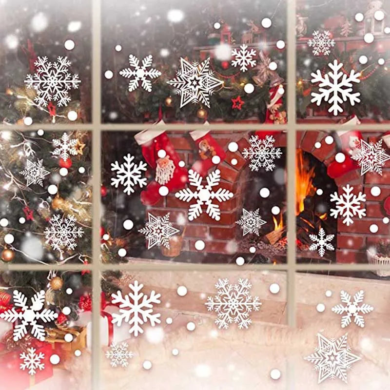 27Pcs White Snowflake Window Decals Stickers Christmas New Year Winter Room Wall Stickers Merry Christmas Decorations for Home