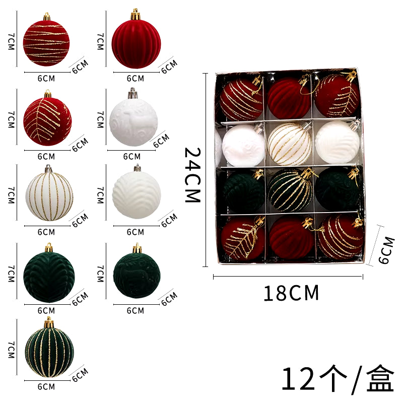 12Pcs 6Cm Wine Red Christmas Ball Ornaments Christmas Tree Party Decoration New Year Christmas Spheres Pendant Velvet Balls 2025